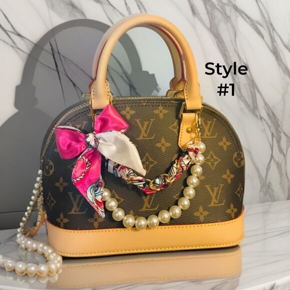 Large Pearl Charm W/Silk scarf Bow STYLE#3 - Picture 2 of 3